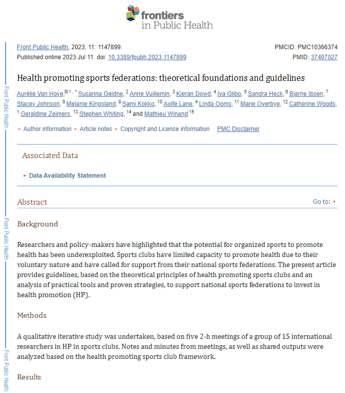 Health promoting sports federations: theoretical foundations and guidelines